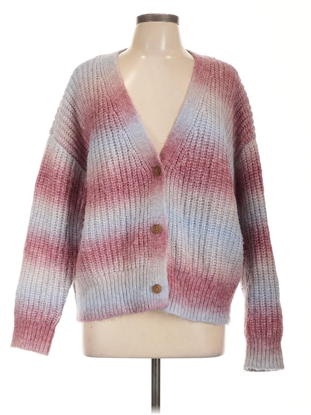Lucky Brand Cozy Ombre V-Neck Button Sweater - Pink & Light Blue
